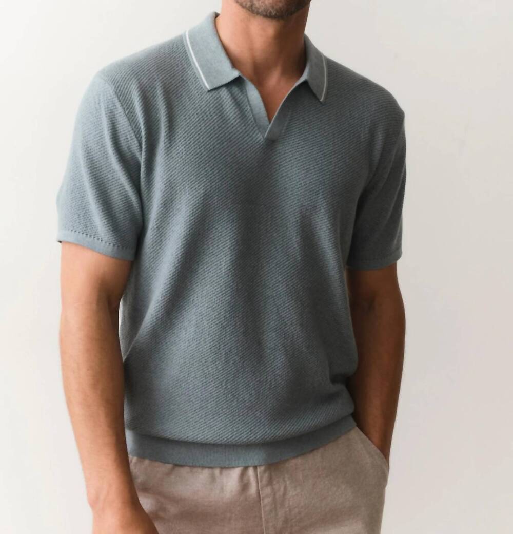 NEW MARINE LAYER greyson short sleeve sweater polo in slate
